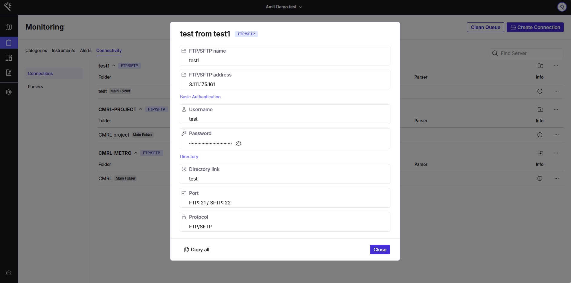 Step 4.1: How to Establish an FTP Data Connection to Proqio